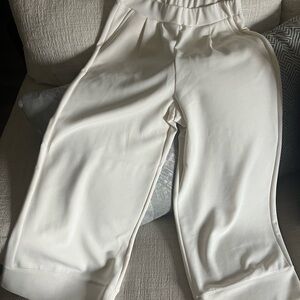 Cream Relaxed Fit Track Pants with Elastic Waistband